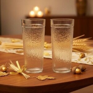 Vintage Golden Harvest Textured 23 oz Glass Tumblers Set of 2